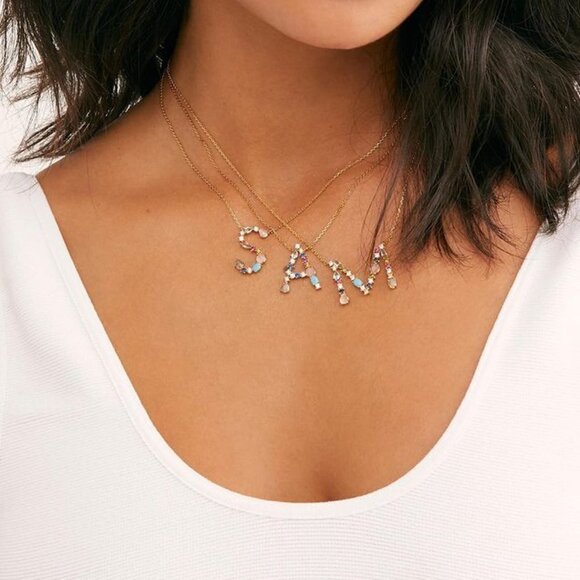 NWT Initial Letter Zirconia Monogram Necklace M K J I - Picture 1 of 5